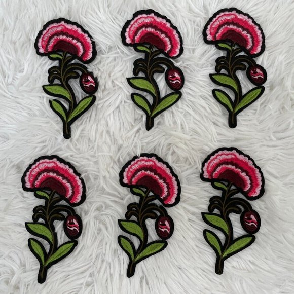 Flower Patches Lot of 6 Patches Red/Green Embroidery Iron On Patches Set of 6 - Picture 2 of 10